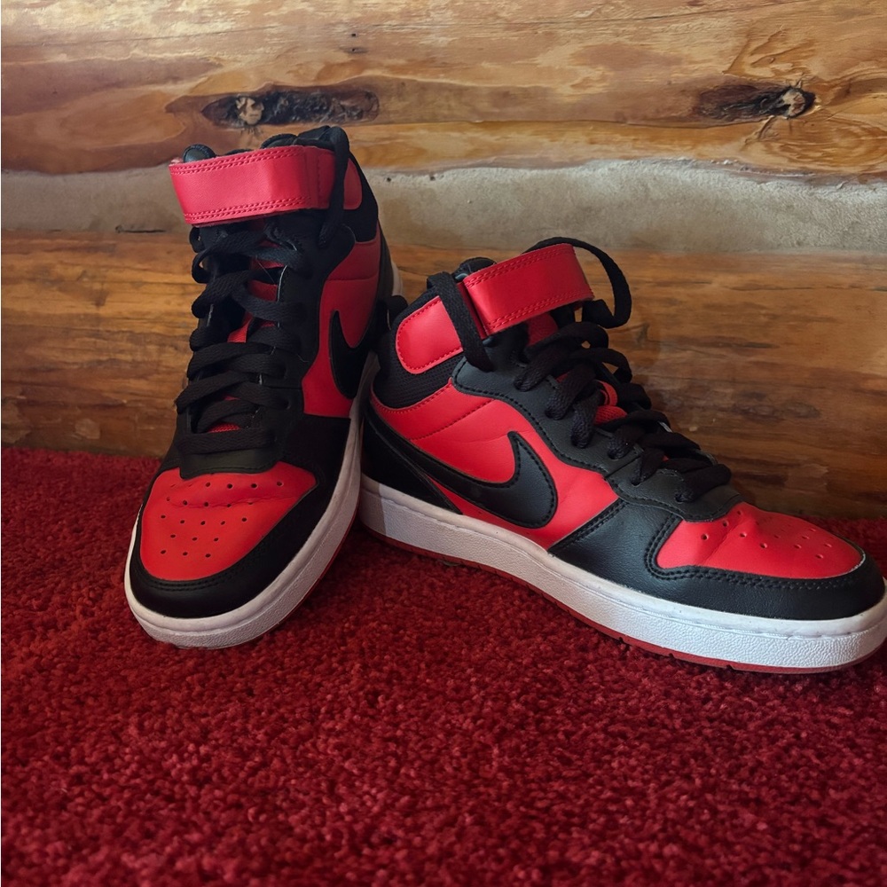 Nike Black and Red High-Top Sneakers